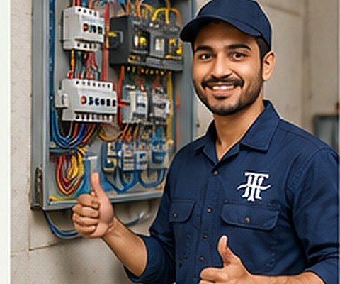 Talent Tree Hub का student electrical panel पर practical काम करते हुए